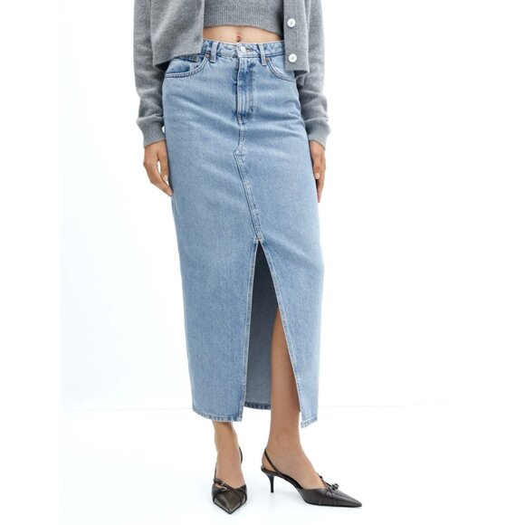 MNG High Waist Denim Midi Skirt - Picture 3 of 7